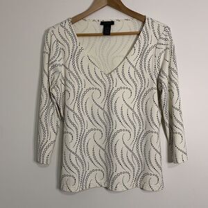 The Limited Stretch Womens Top Blouse Shirt Size L Circle Dots Off White Black